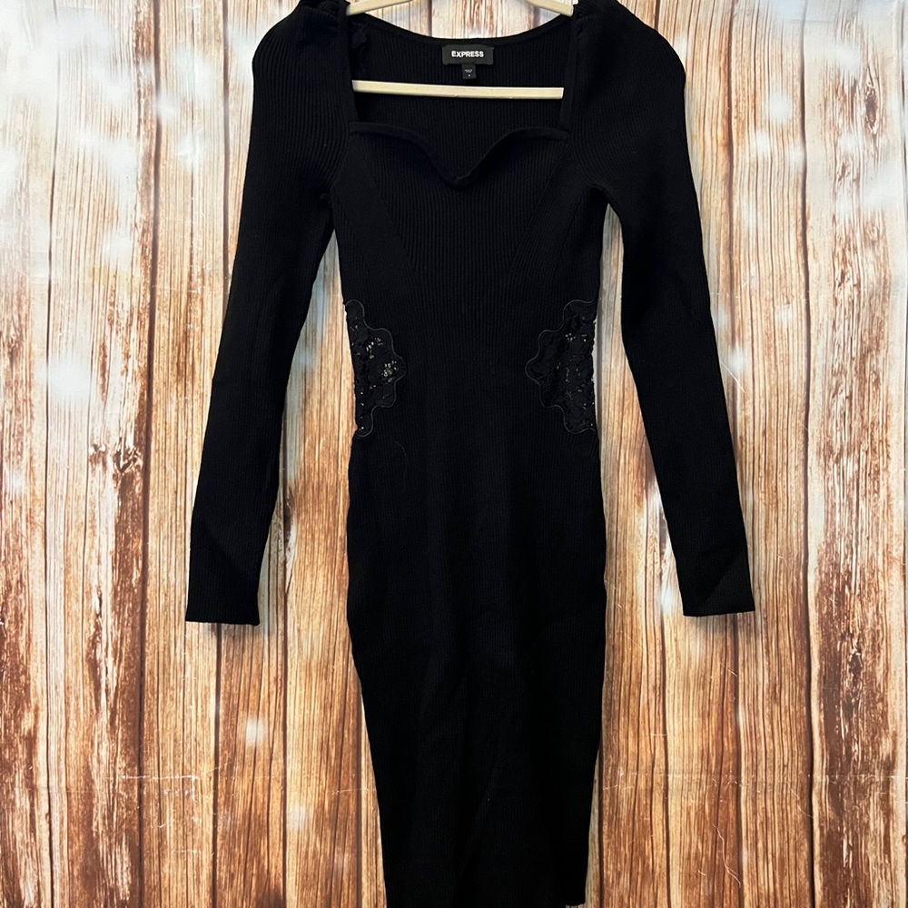 Black knit dress w/ lace cut outs
